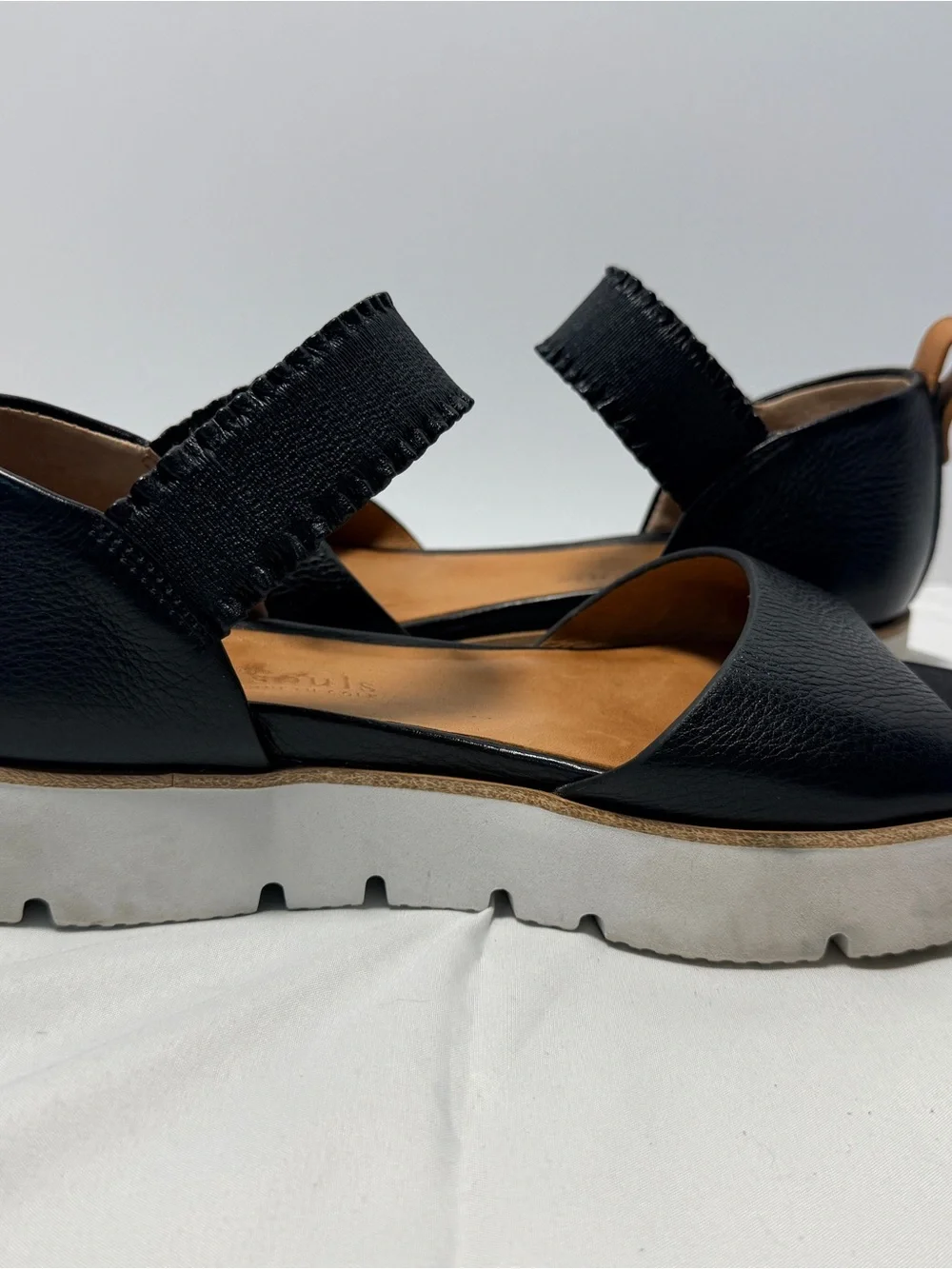 gentle souls Black Leather Platform Sandals with Tan Insole